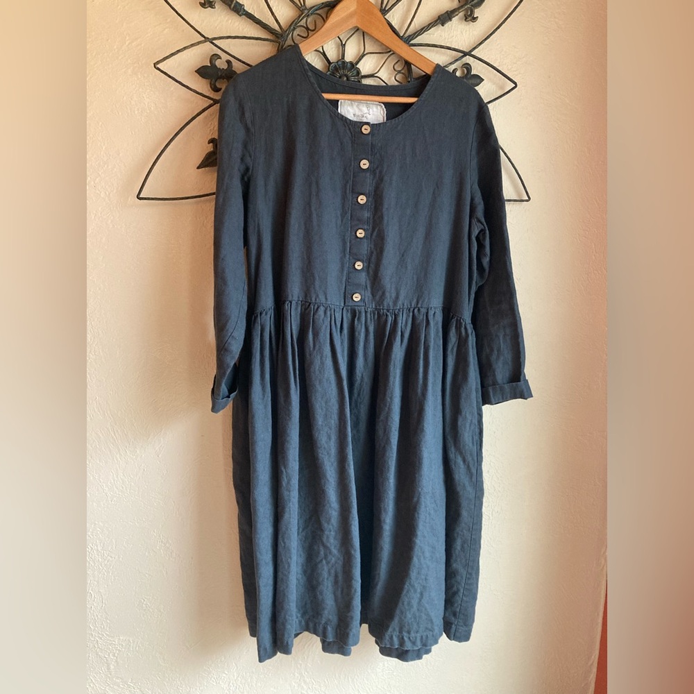 Not Perfect Linen Mama Maxi in Charcoal Blue